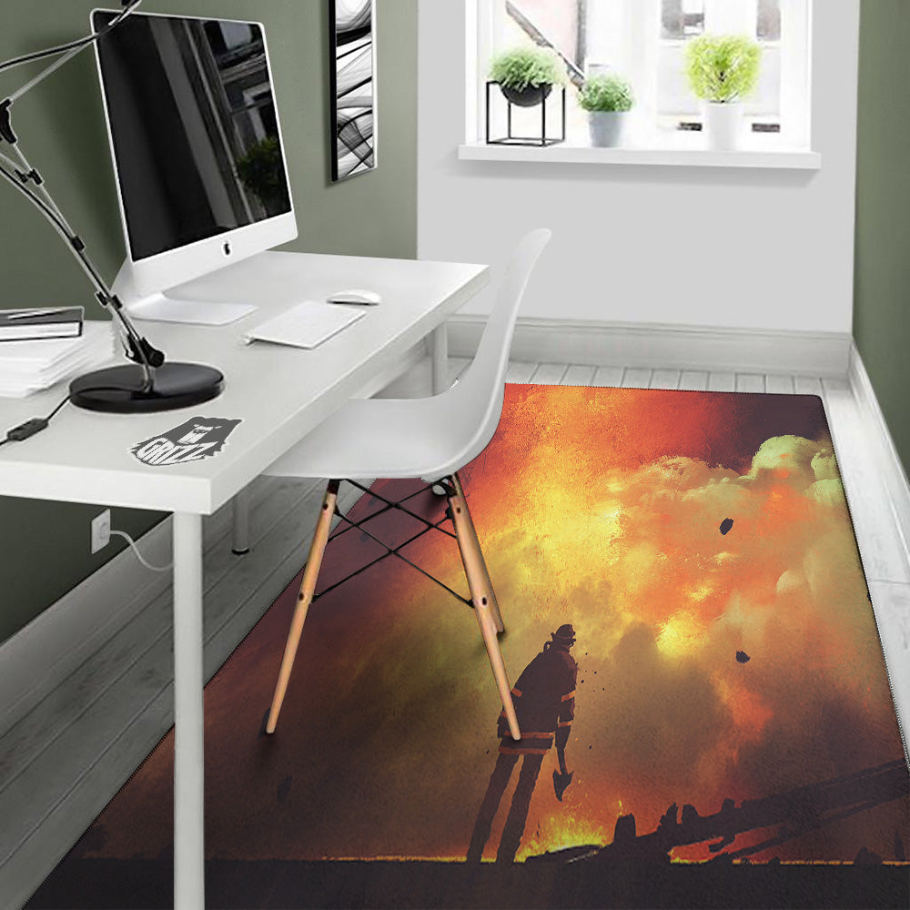 Brave Firefighter In The Fire Print Floor Mat-grizzshop
