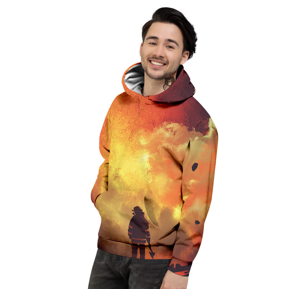 Brave Firefighter In The Fire Print Men's Hoodie-grizzshop