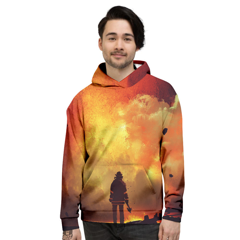 Brave Firefighter In The Fire Print Men's Hoodie-grizzshop