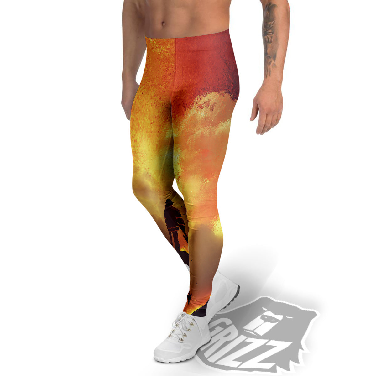 Brave Firefighter In The Fire Print Men's Leggings-grizzshop