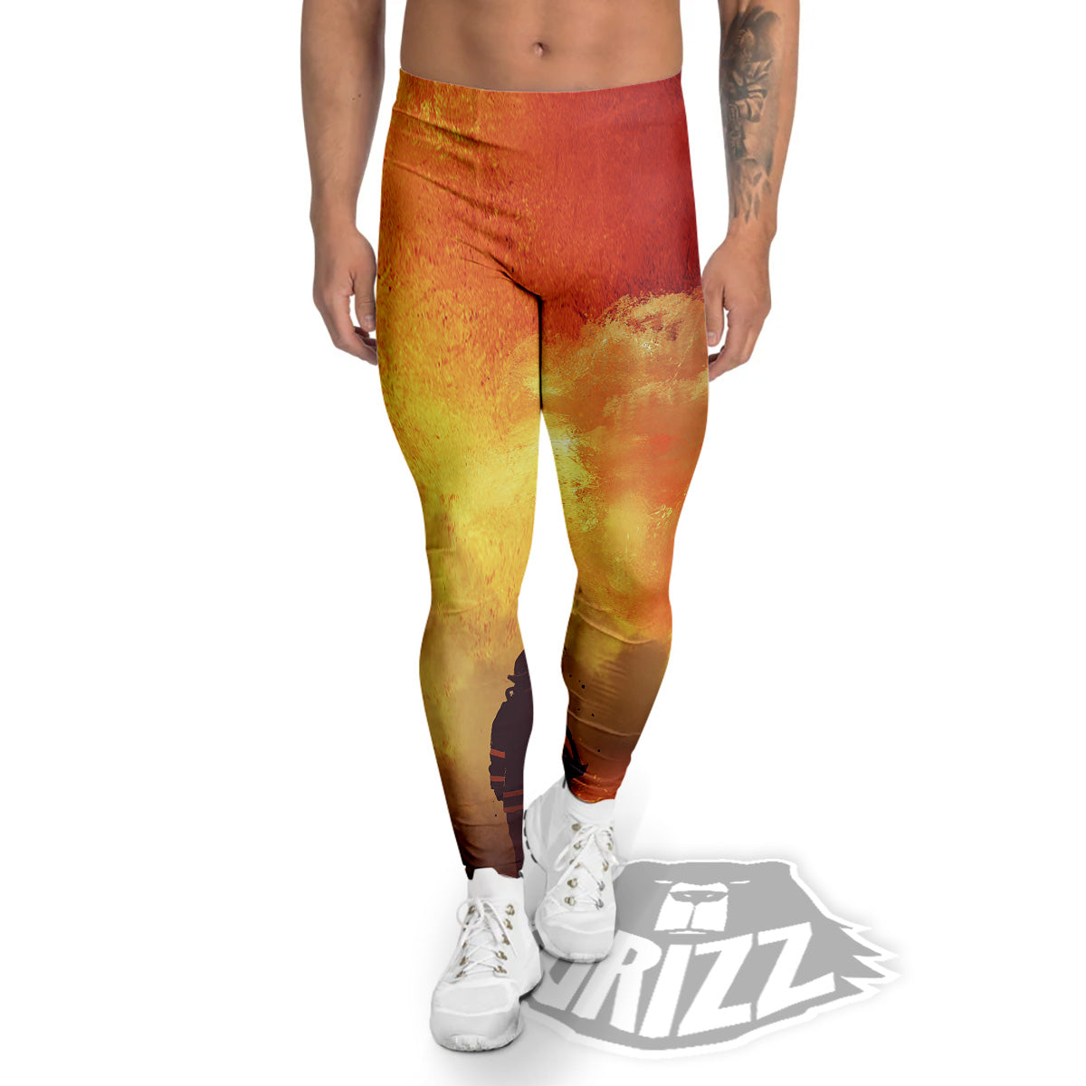 Brave Firefighter In The Fire Print Men's Leggings-grizzshop