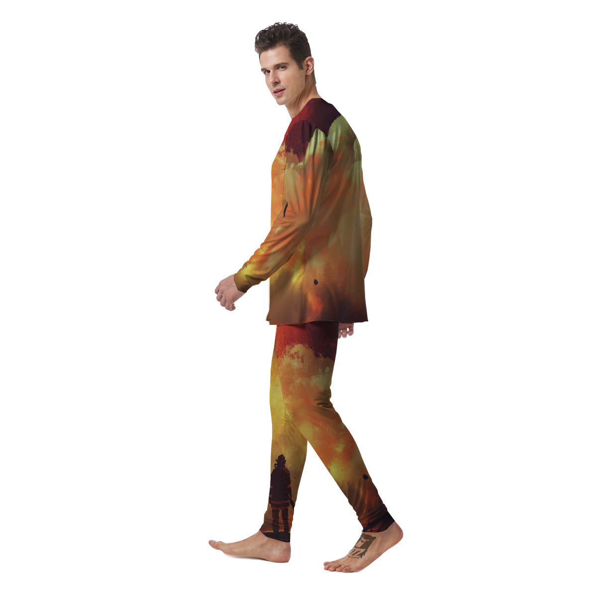 Brave Firefighter In The Fire Print Men's Pajamas-grizzshop