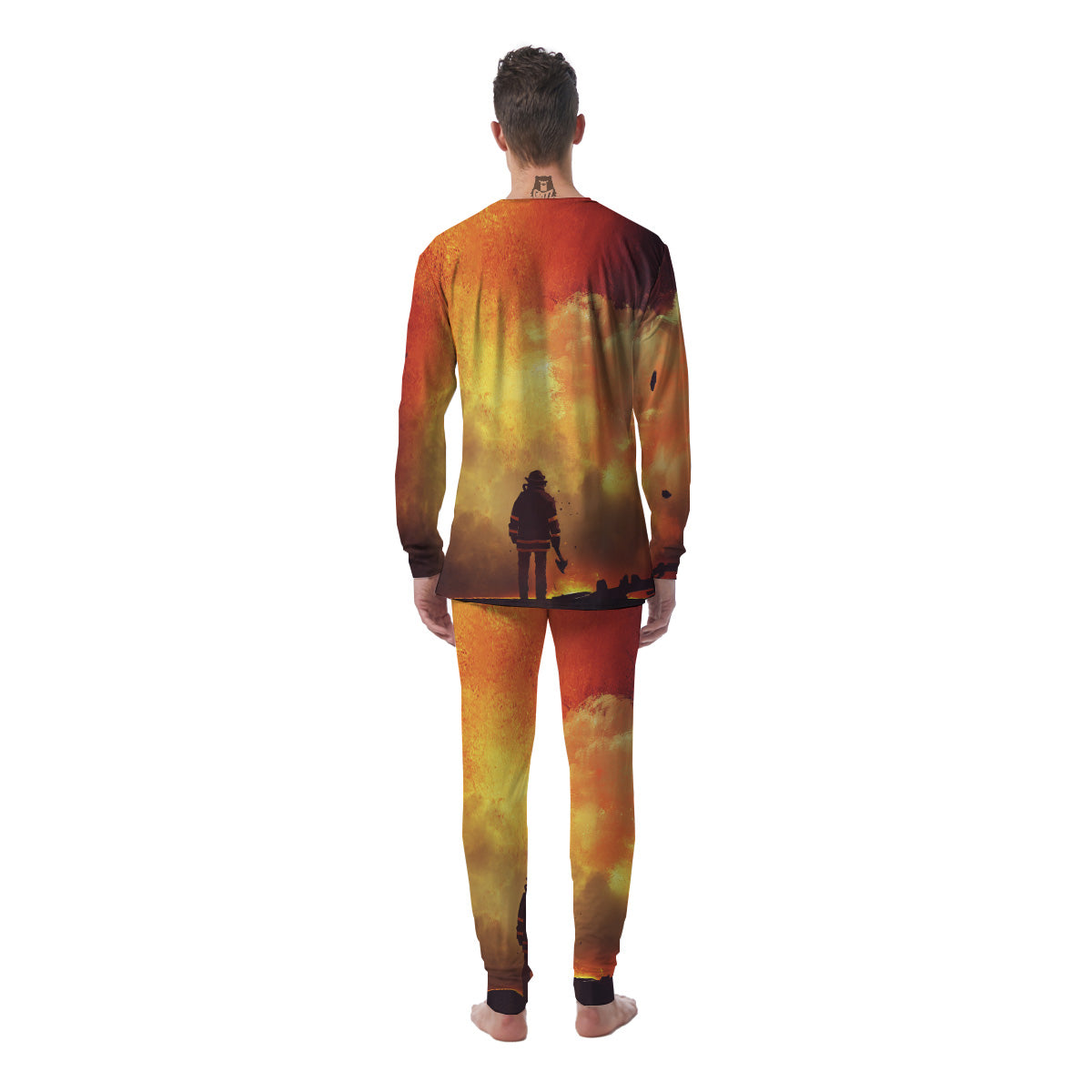 Brave Firefighter In The Fire Print Men's Pajamas-grizzshop