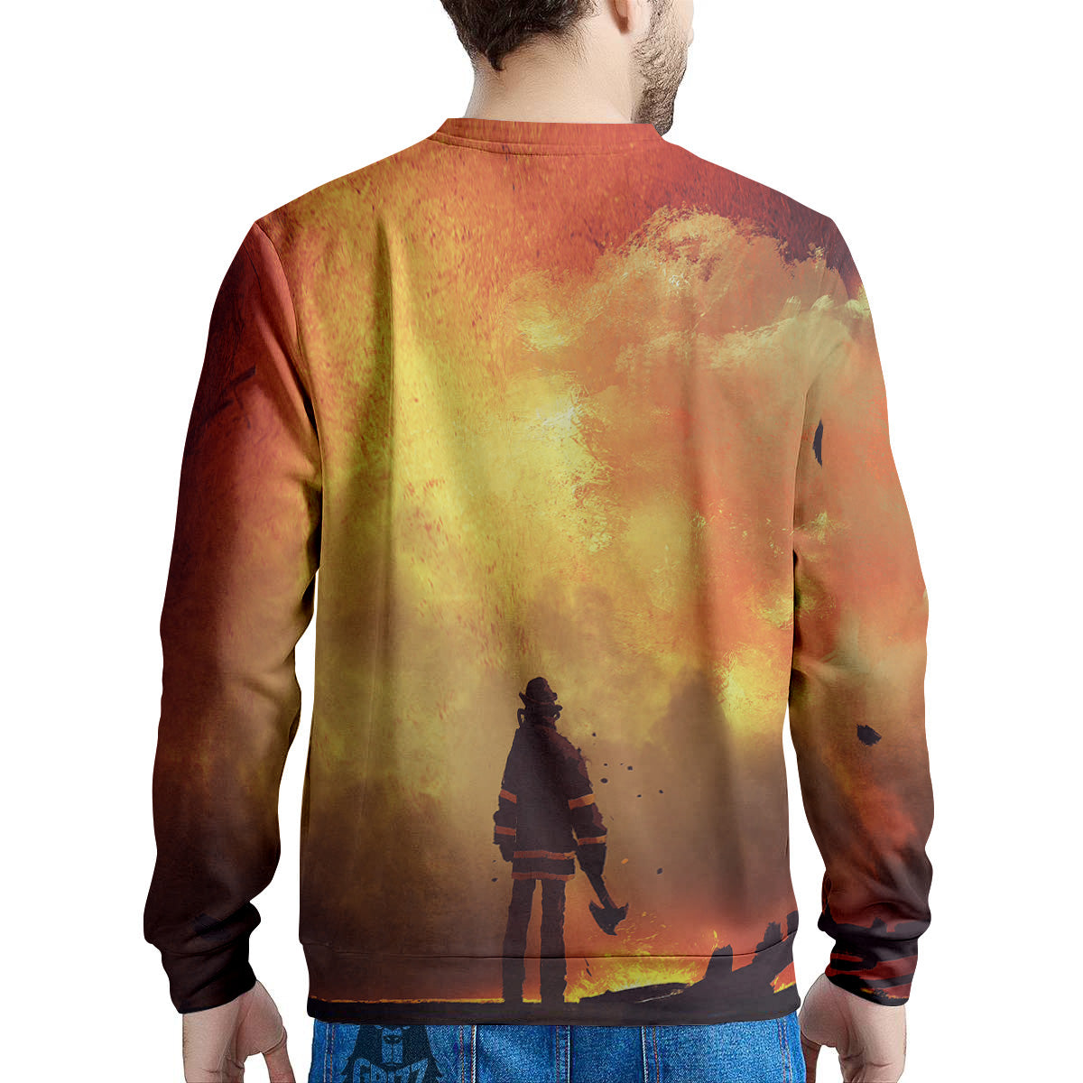 Brave Firefighter In The Fire Print Men's Sweatshirt-grizzshop