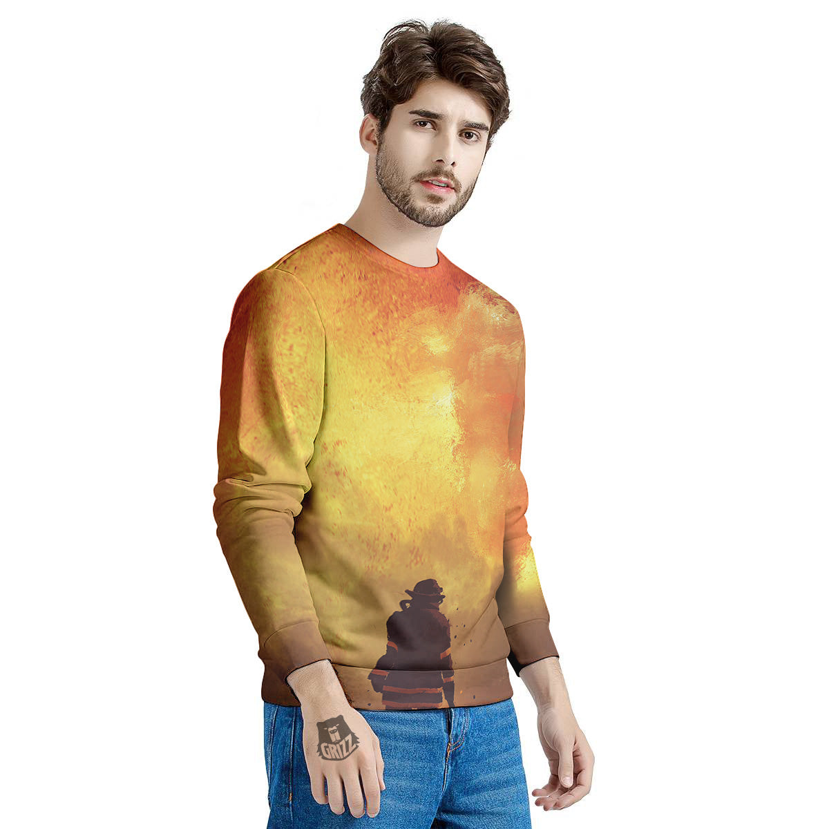 Brave Firefighter In The Fire Print Men's Sweatshirt-grizzshop
