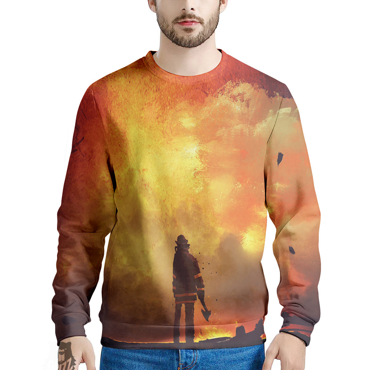Brave Firefighter In The Fire Print Men's Sweatshirt-grizzshop