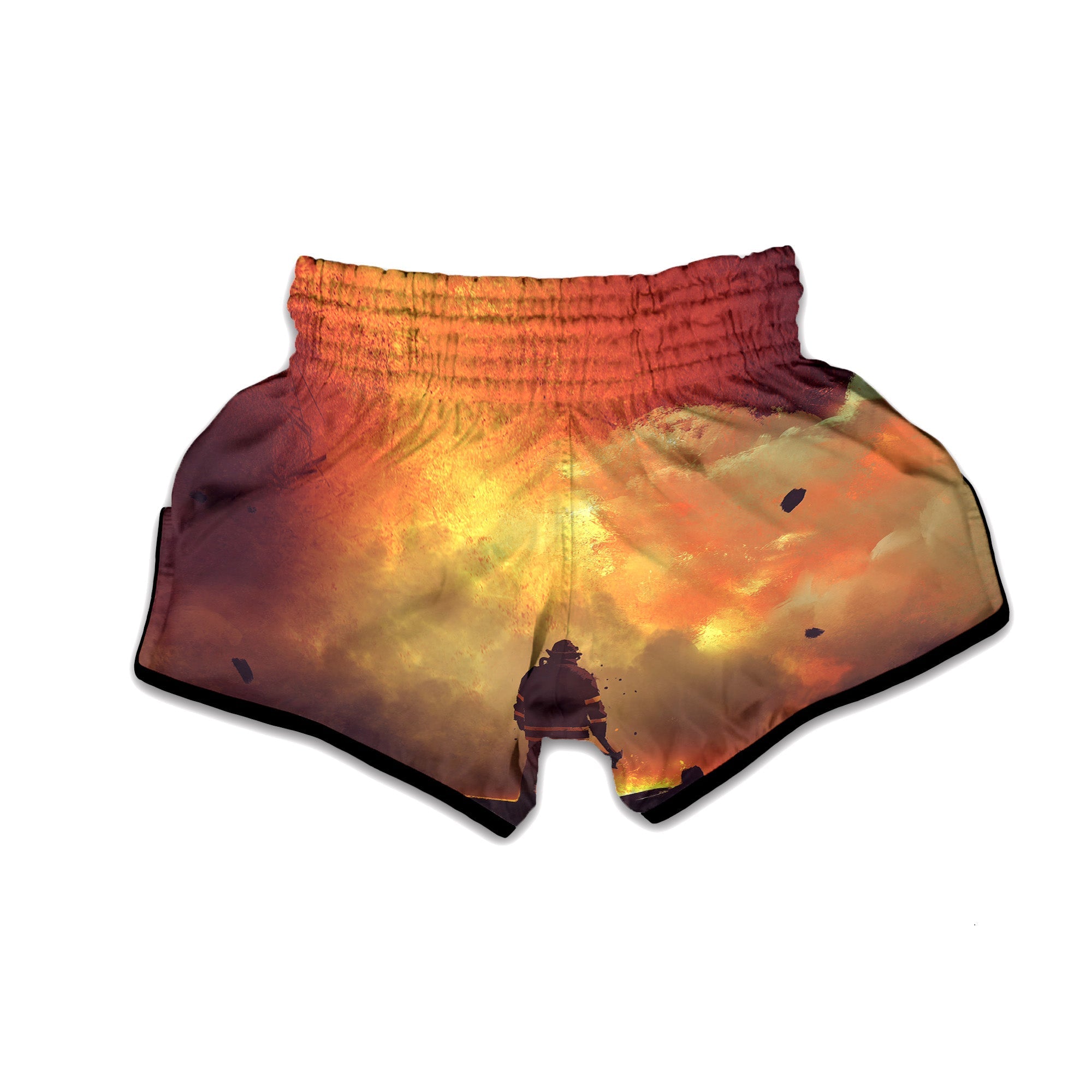 Brave Firefighter In The Fire Print Muay Thai Boxing Shorts-grizzshop