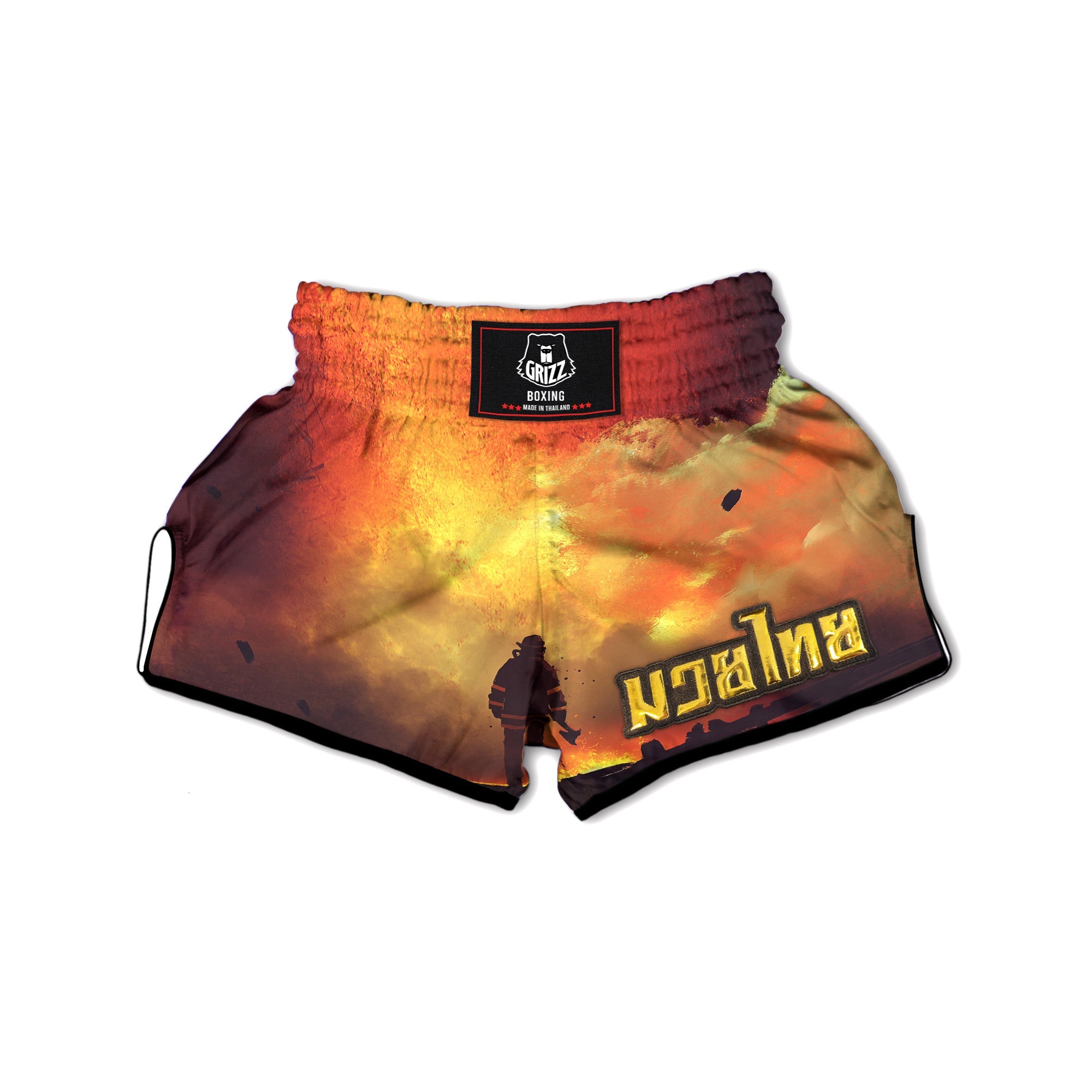 Brave Firefighter In The Fire Print Muay Thai Boxing Shorts-grizzshop