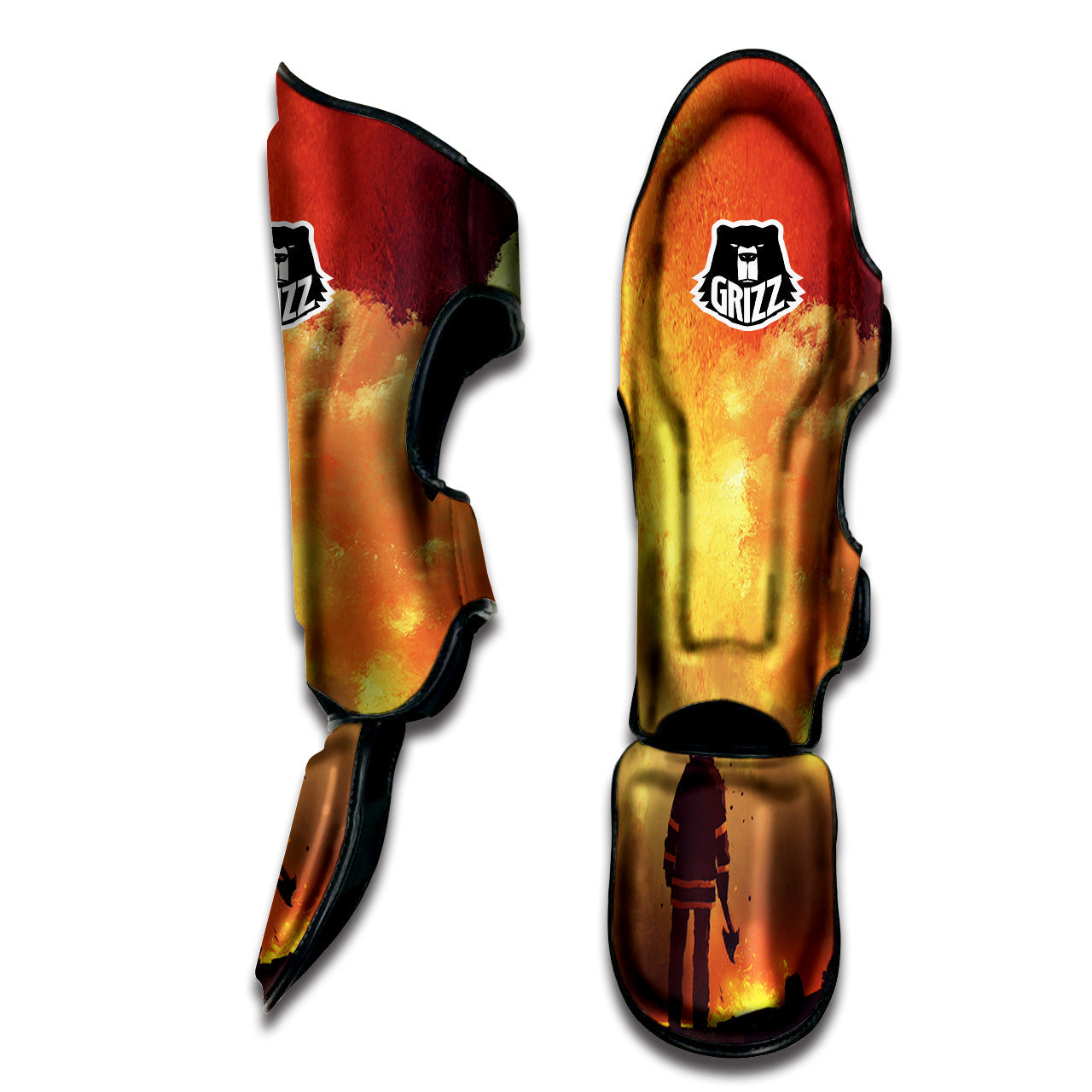 Brave Firefighter In The Fire Print Muay Thai Shin Guards-grizzshop