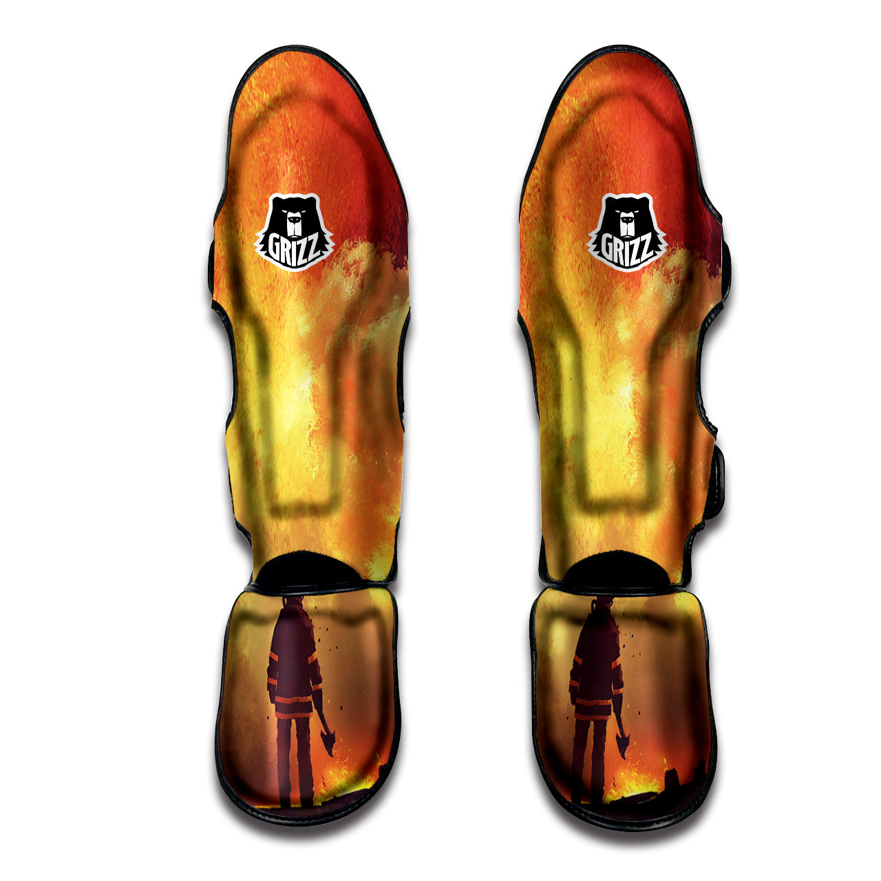 Brave Firefighter In The Fire Print Muay Thai Shin Guards-grizzshop