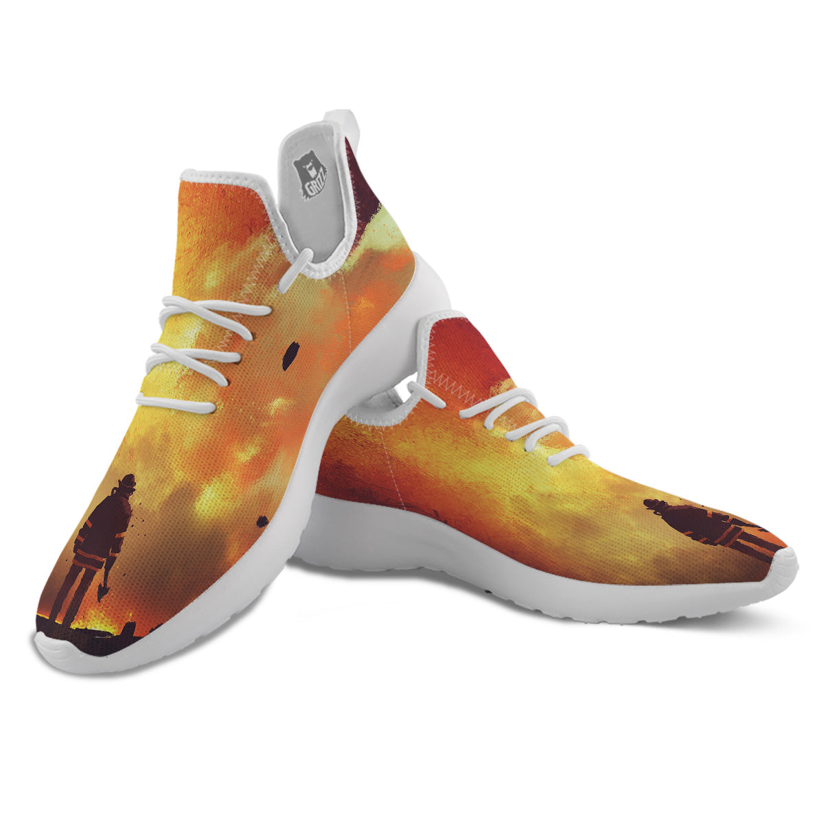 Brave Firefighter In The Fire Print White Athletic Shoes-grizzshop