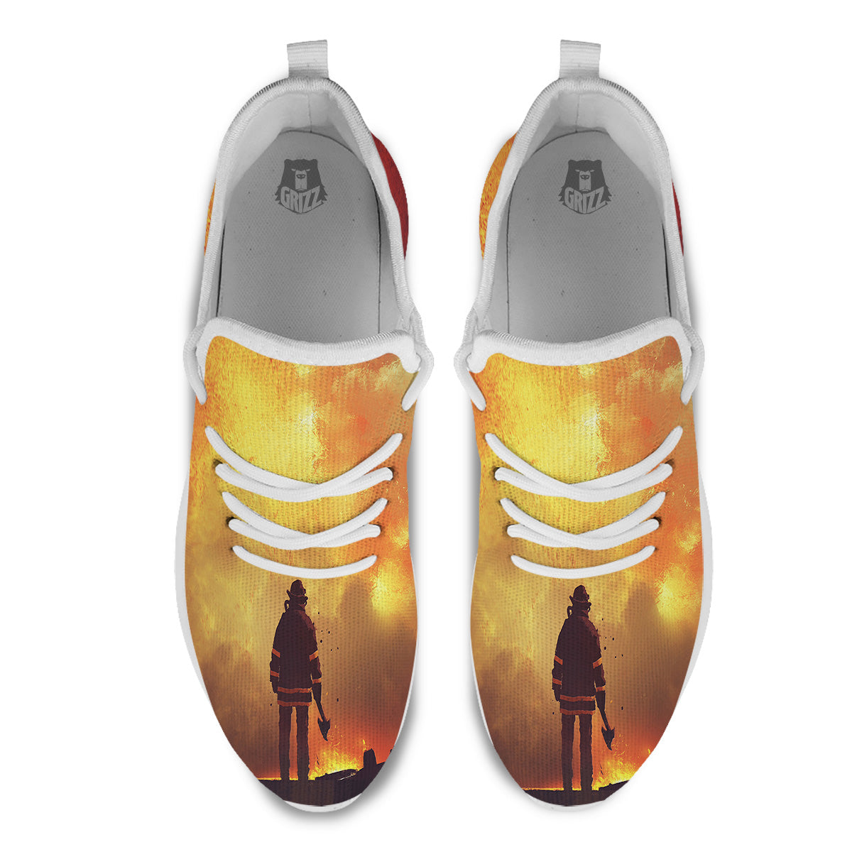 Brave Firefighter In The Fire Print White Athletic Shoes-grizzshop