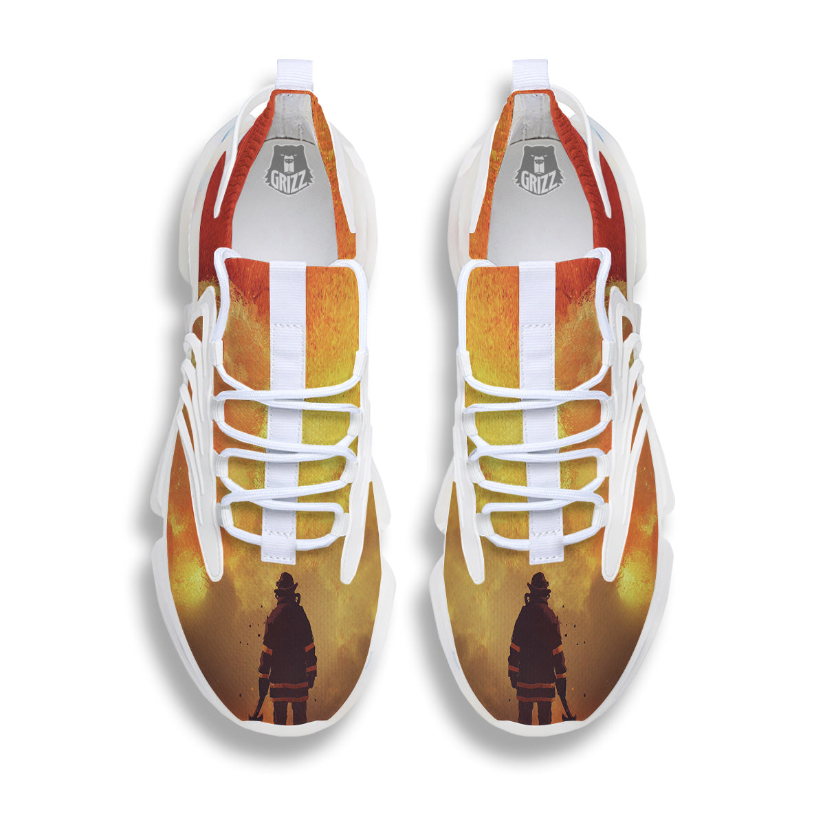 Brave Firefighter In The Fire Print White Gym Shoes-grizzshop
