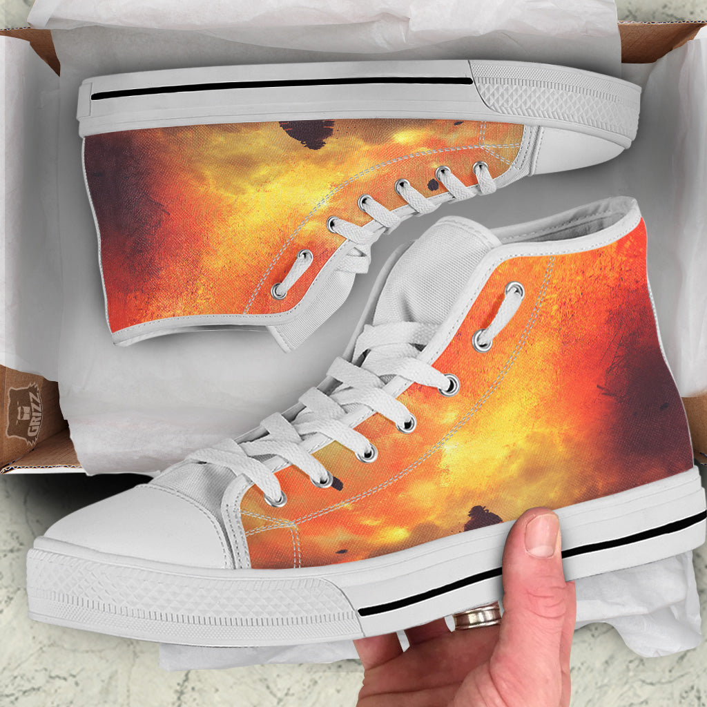 Brave Firefighter In The Fire Print White High Top Shoes-grizzshop
