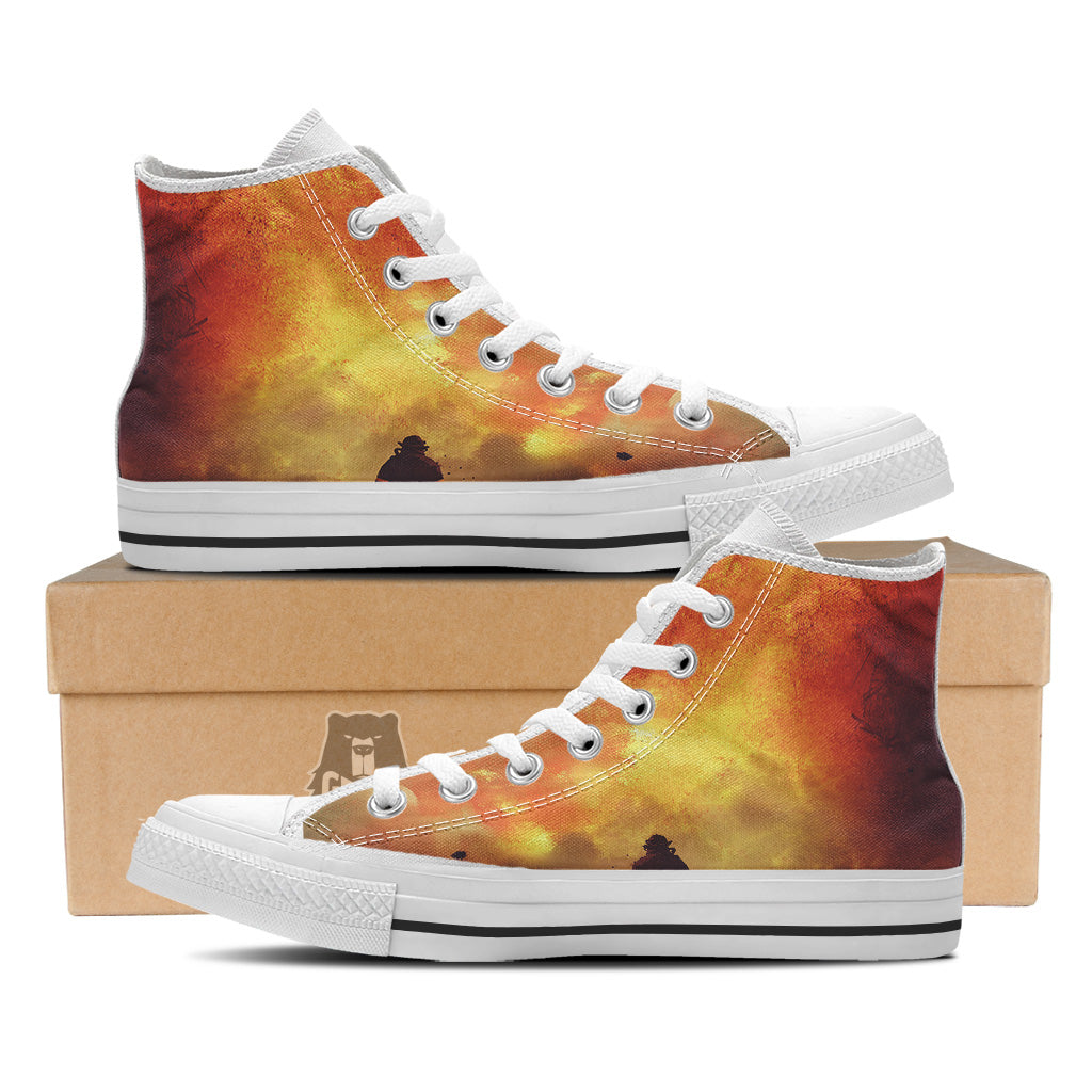 Brave Firefighter In The Fire Print White High Top Shoes-grizzshop