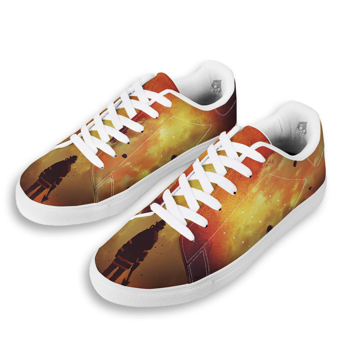 Brave Firefighter In The Fire Print White Low Top Sneakers-grizzshop