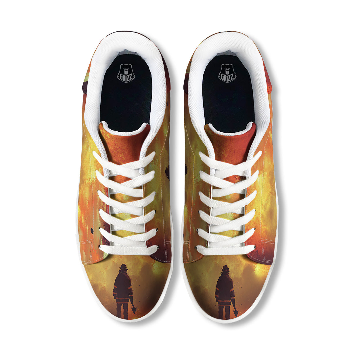Brave Firefighter In The Fire Print White Low Top Sneakers-grizzshop