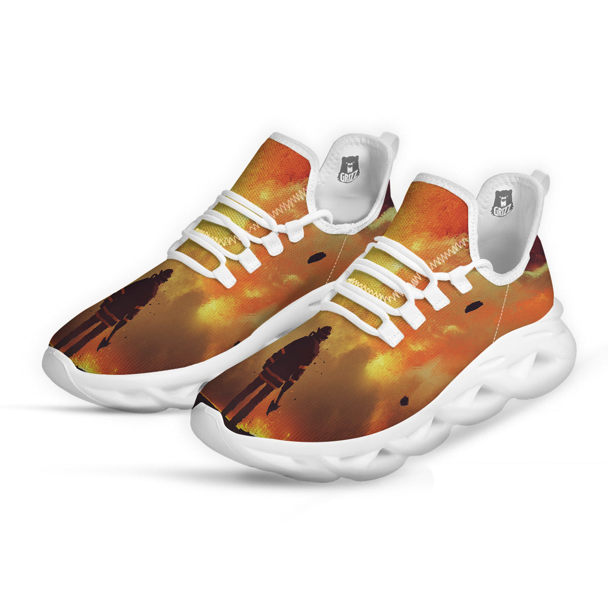 Brave Firefighter In The Fire Print White Running Shoes-grizzshop