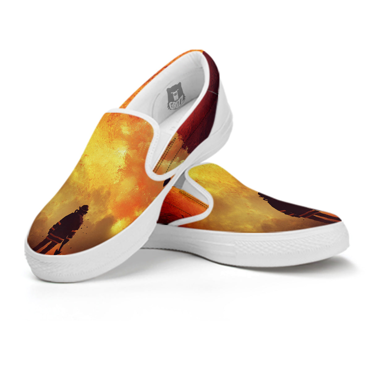 Brave Firefighter In The Fire Print White Slip On Shoes-grizzshop