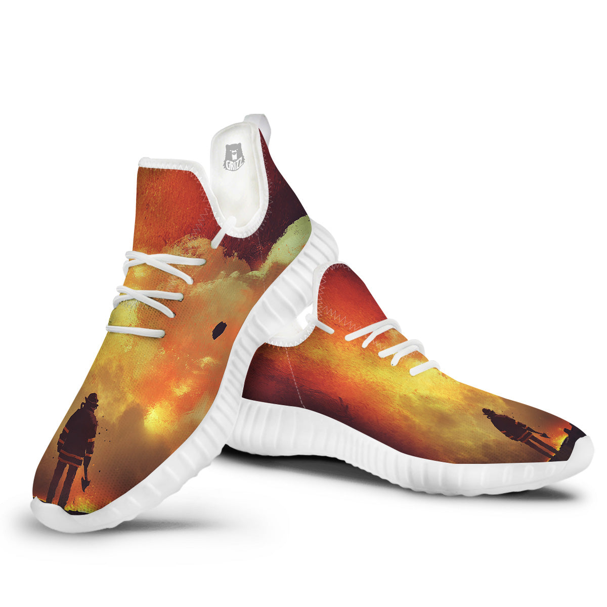 Brave Firefighter In The Fire Print White Walking Shoes-grizzshop