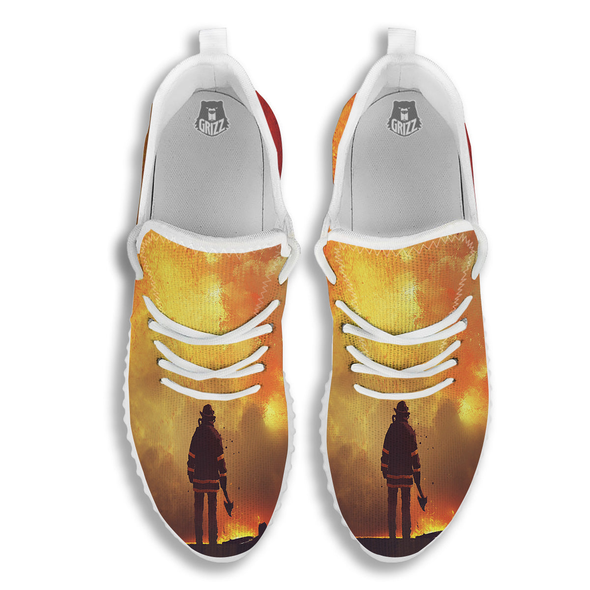 Brave Firefighter In The Fire Print White Walking Shoes-grizzshop