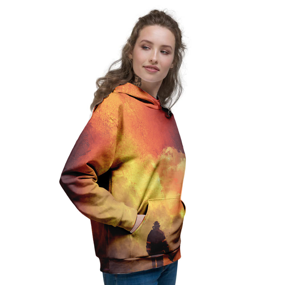 Brave Firefighter In The Fire Print Women's Hoodie-grizzshop