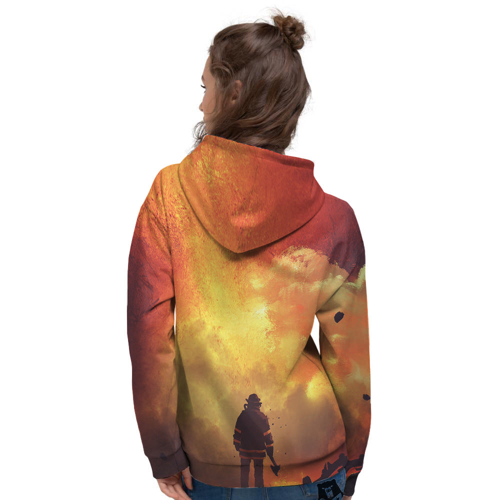 Brave Firefighter In The Fire Print Women's Hoodie-grizzshop