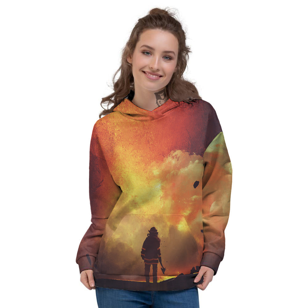 Brave Firefighter In The Fire Print Women's Hoodie-grizzshop