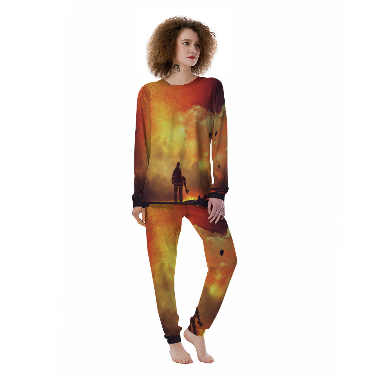 Brave Firefighter In The Fire Print Women's Pajamas-grizzshop