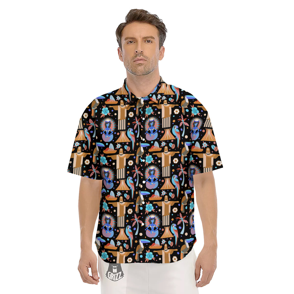 Brazil Symbols Country Print Pattern Men's Short Sleeve Shirts-grizzshop