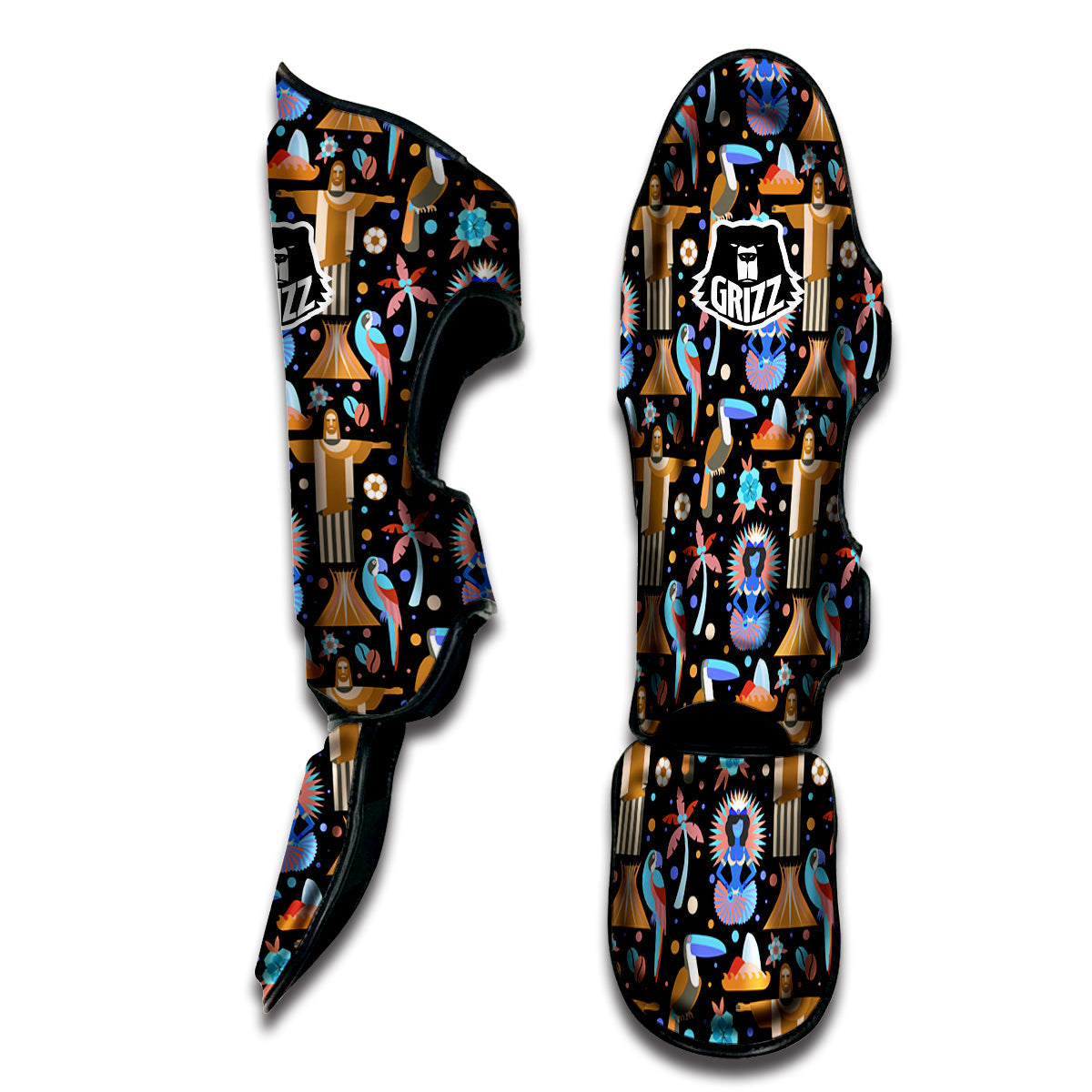 Brazil Symbols Country Print Pattern Muay Thai Shin Guards