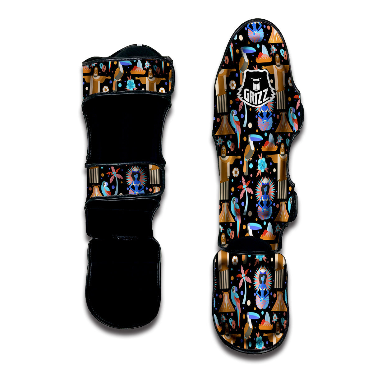 Brazil Symbols Country Print Pattern Muay Thai Shin Guards