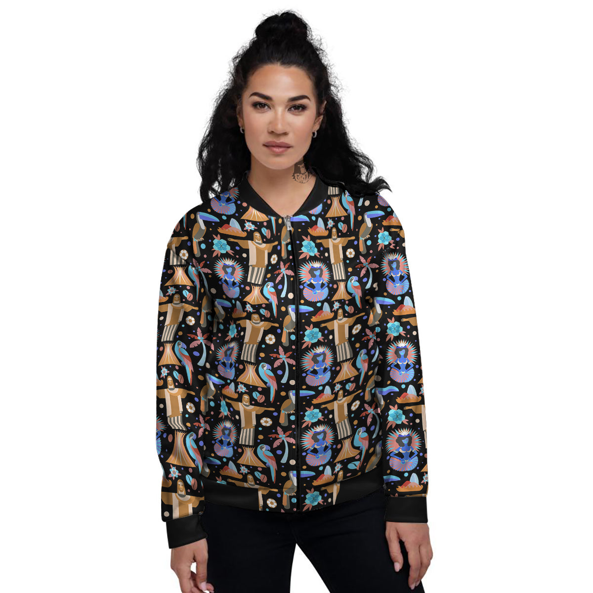 Brazil Symbols Country Print Pattern Women's Bomber Jacket-grizzshop