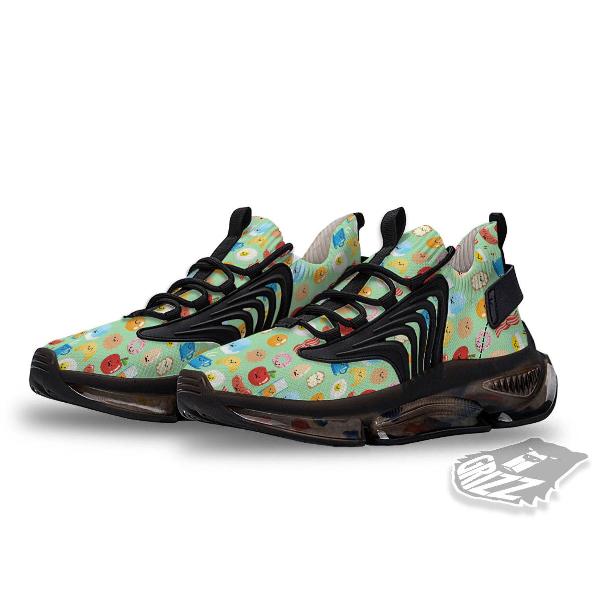 Breakfast Cartoon Print Pattern Black Gym Shoes-grizzshop