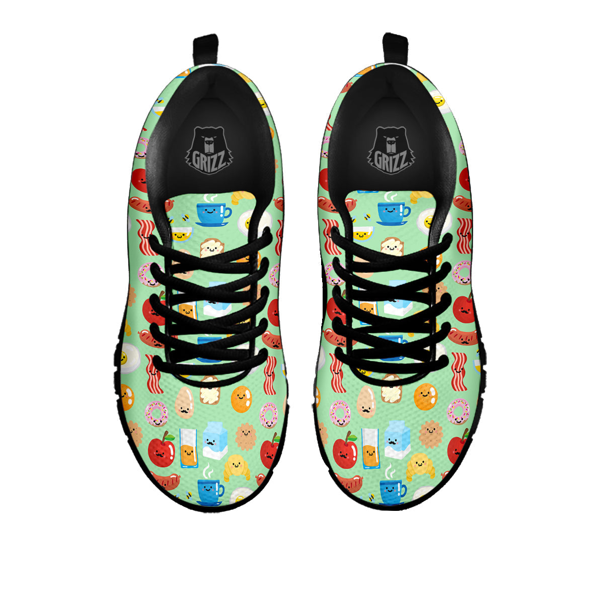 Breakfast Cartoon Print Pattern Black Sneaker-grizzshop