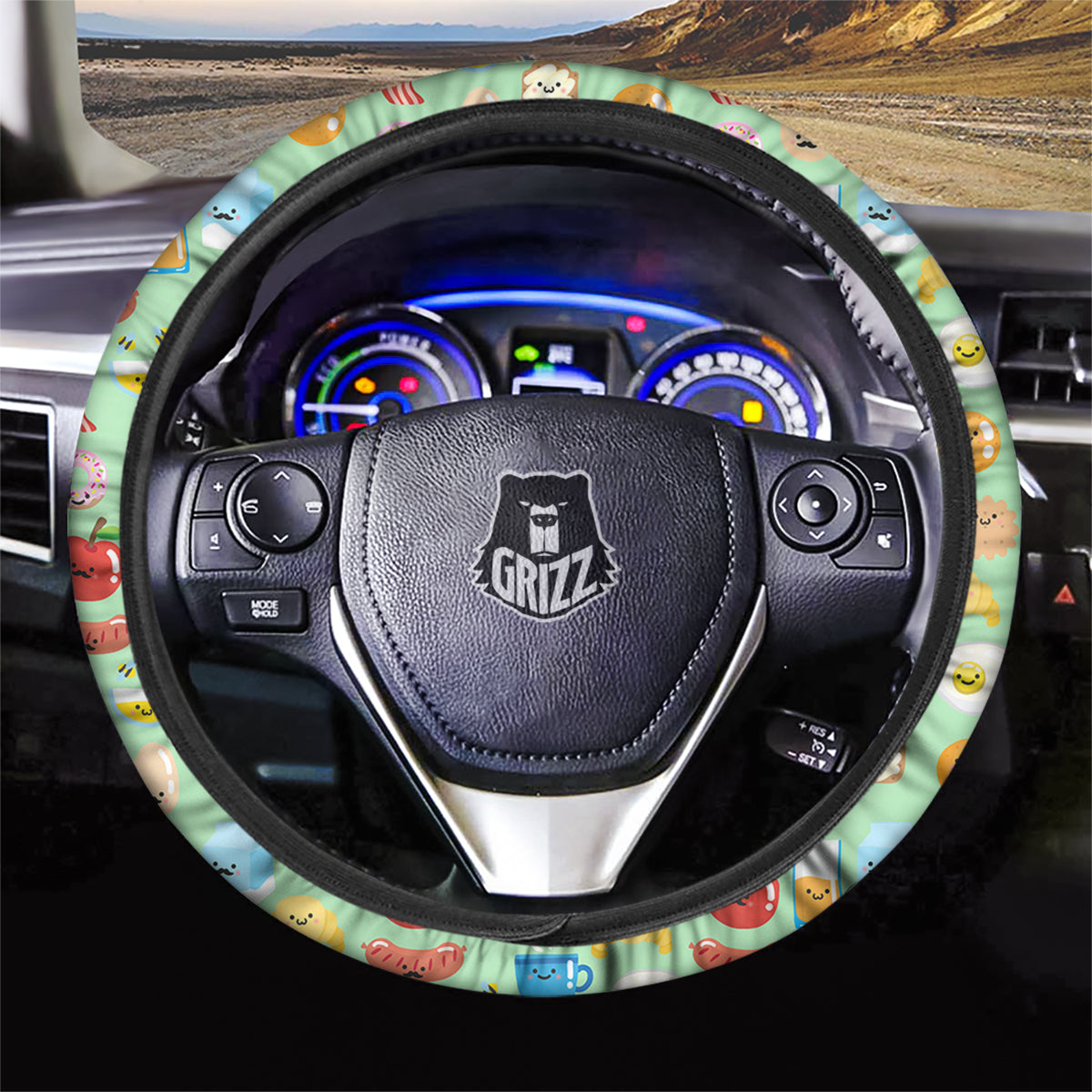 Breakfast Cartoon Print Pattern Car Steering Wheel Cover-grizzshop