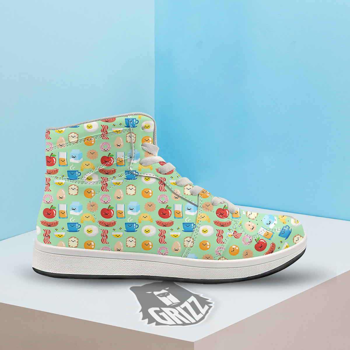 Breakfast Cartoon Print Pattern High Top Sneakers-grizzshop