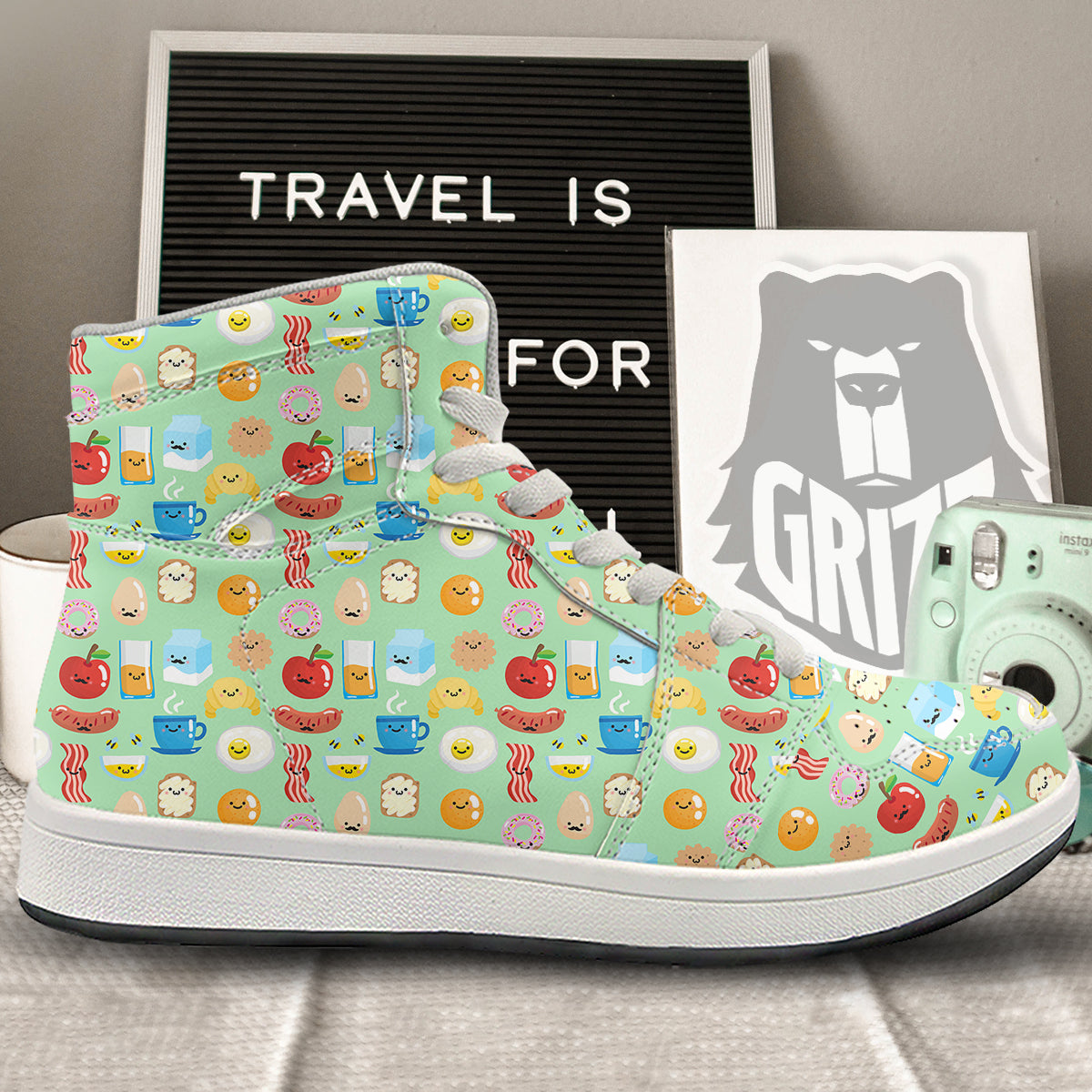 Breakfast Cartoon Print Pattern High Top Sneakers-grizzshop