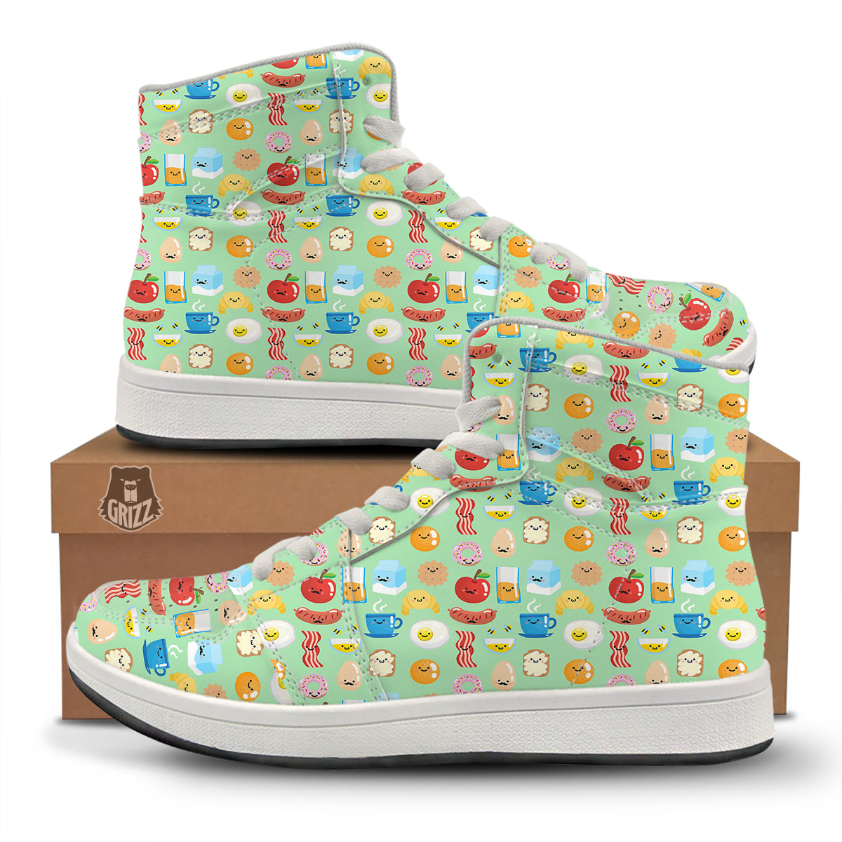 Breakfast Cartoon Print Pattern High Top Sneakers-grizzshop