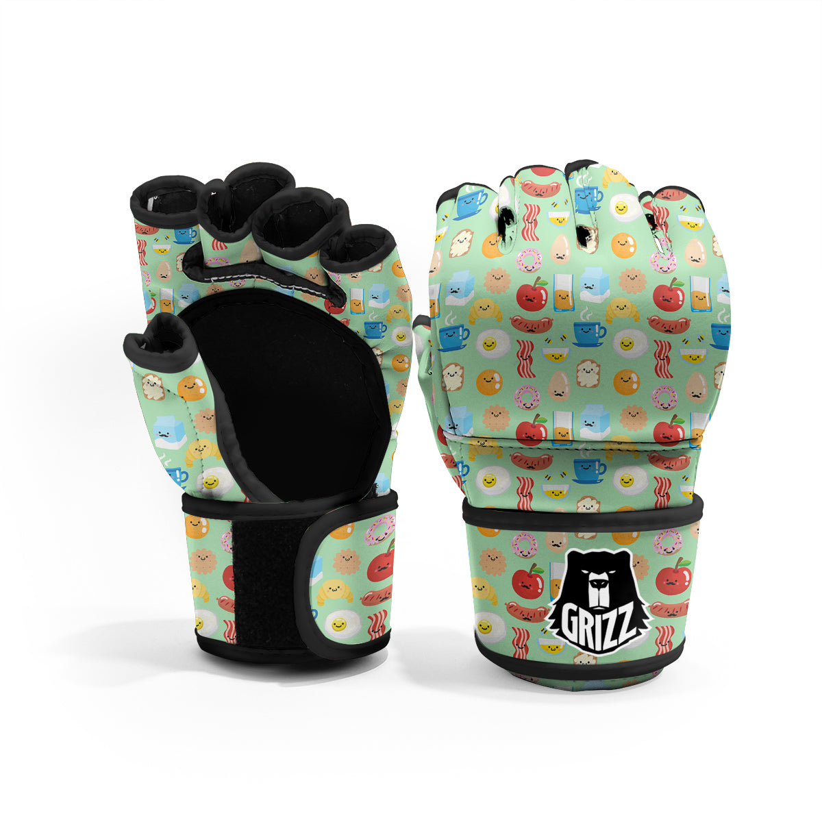 Breakfast Cartoon Print Pattern MMA Gloves-grizzshop