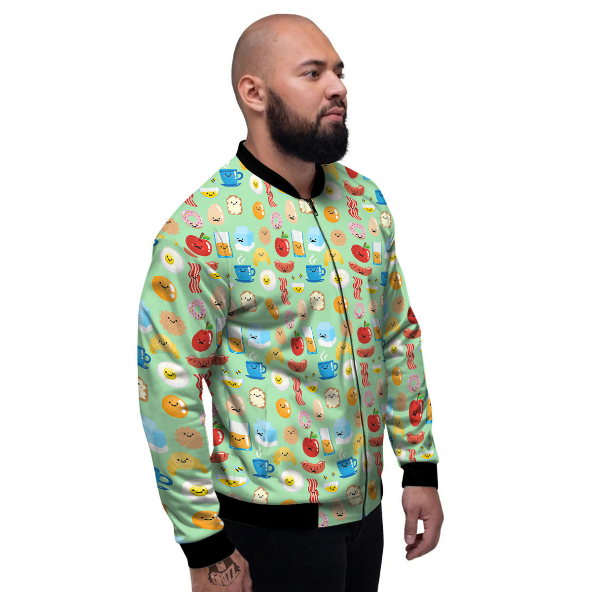 Breakfast Cartoon Print Pattern Men's Bomber Jacket-grizzshop