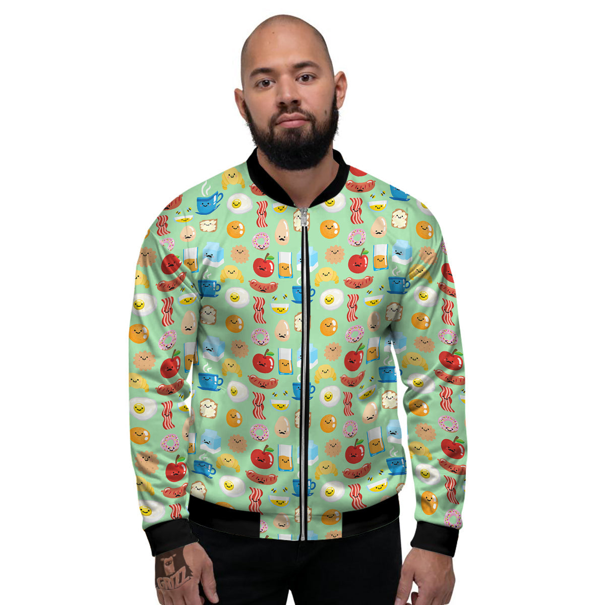 Breakfast Cartoon Print Pattern Men's Bomber Jacket-grizzshop