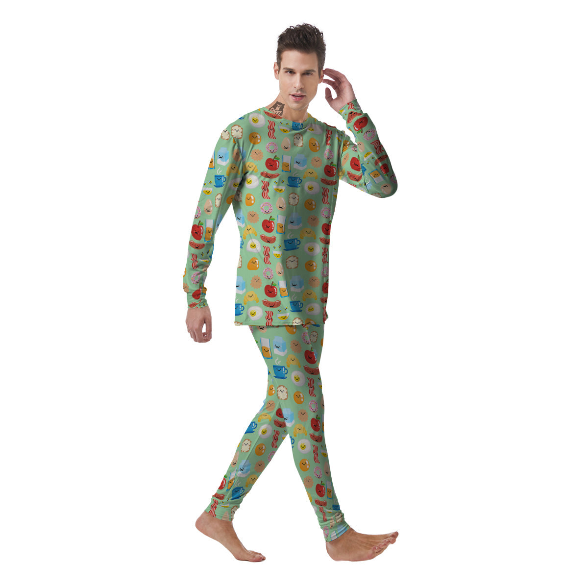 Breakfast Cartoon Print Pattern Men's Pajamas-grizzshop