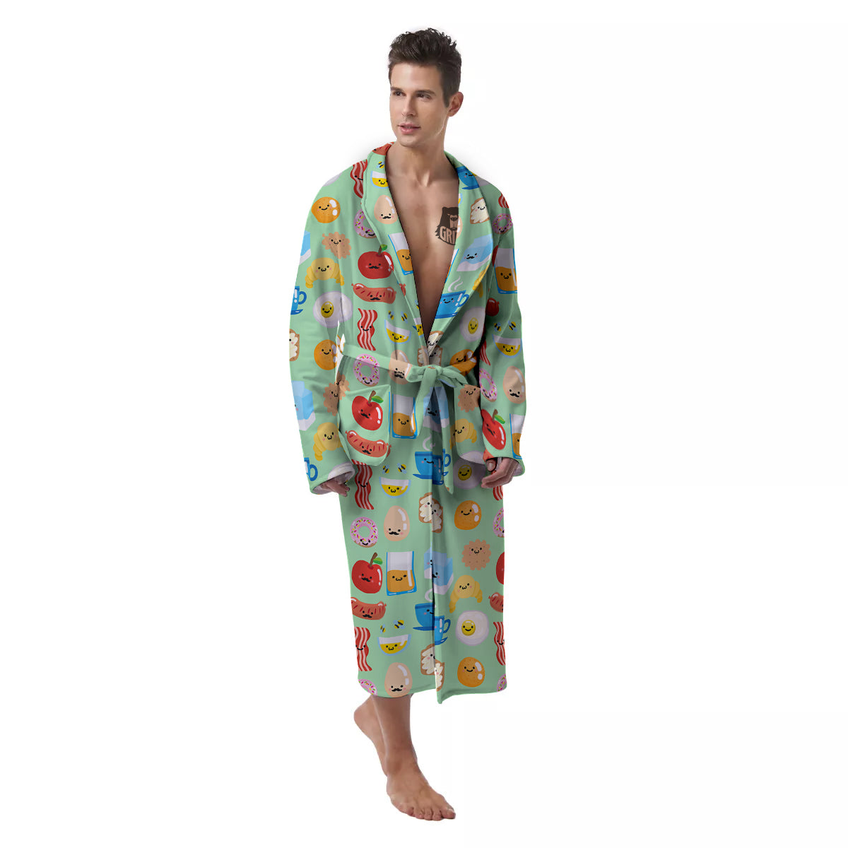 Breakfast Cartoon Print Pattern Men's Robe-grizzshop