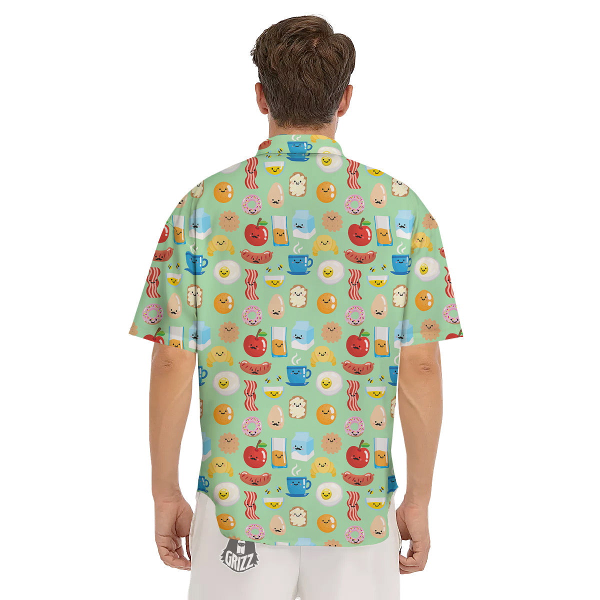 Breakfast Cartoon Print Pattern Men's Short Sleeve Shirts-grizzshop