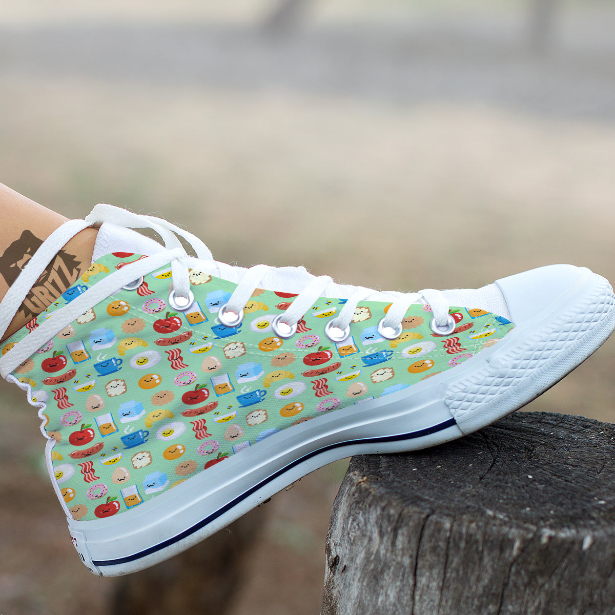 Breakfast Cartoon Print Pattern White High Top Shoes-grizzshop