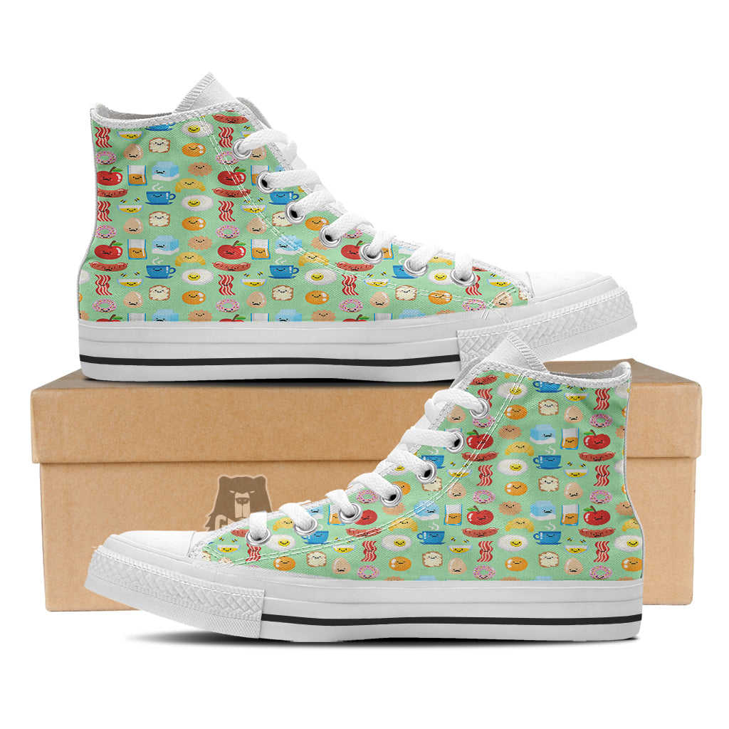 Breakfast Cartoon Print Pattern White High Top Shoes-grizzshop