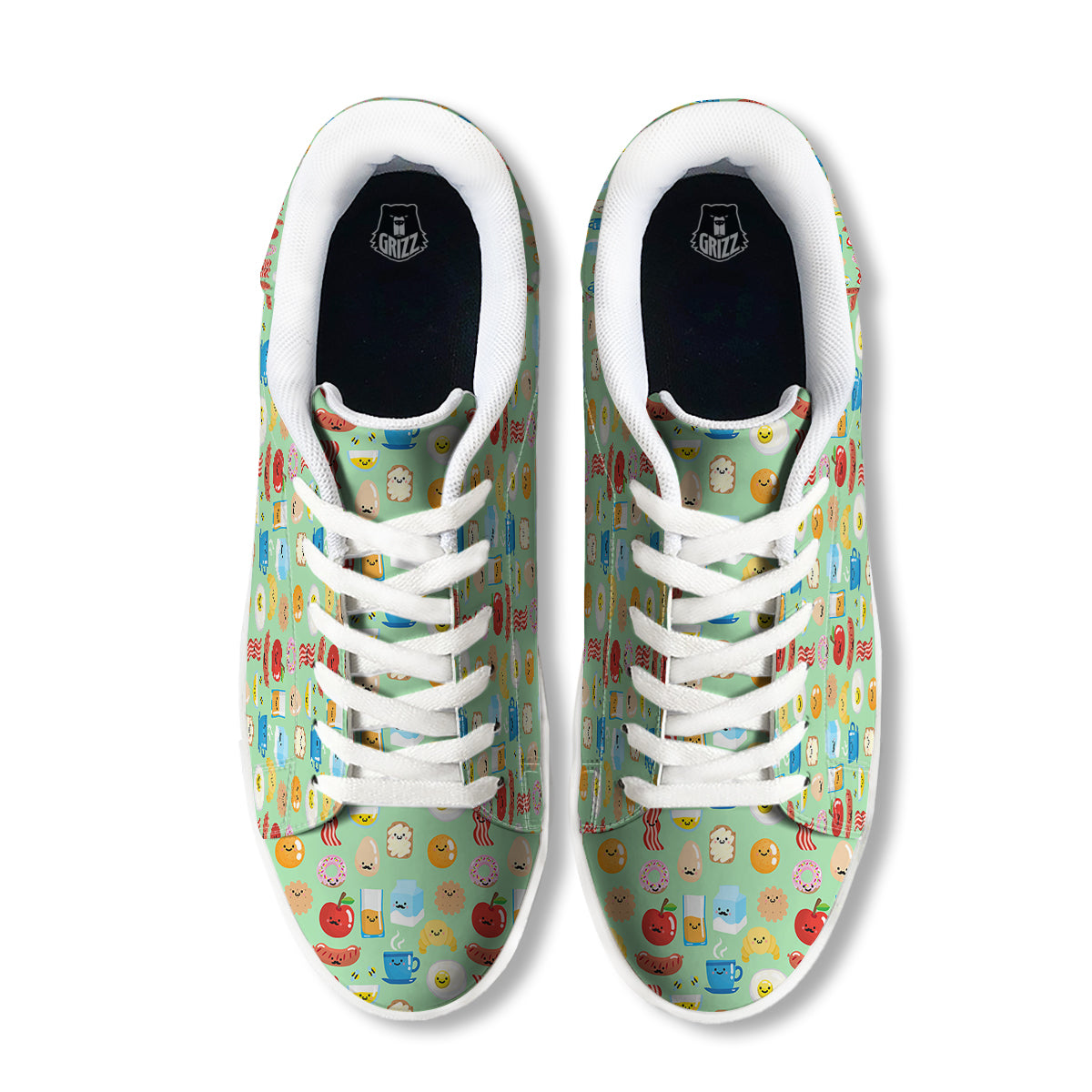 Breakfast Cartoon Print Pattern White Low Top Sneakers-grizzshop