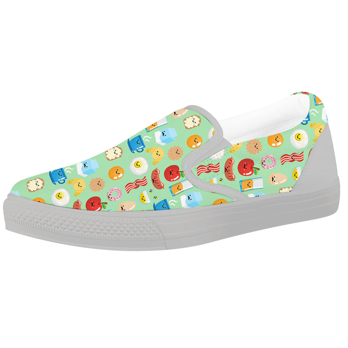 Breakfast Cartoon Print Pattern White Slip On Shoes-grizzshop