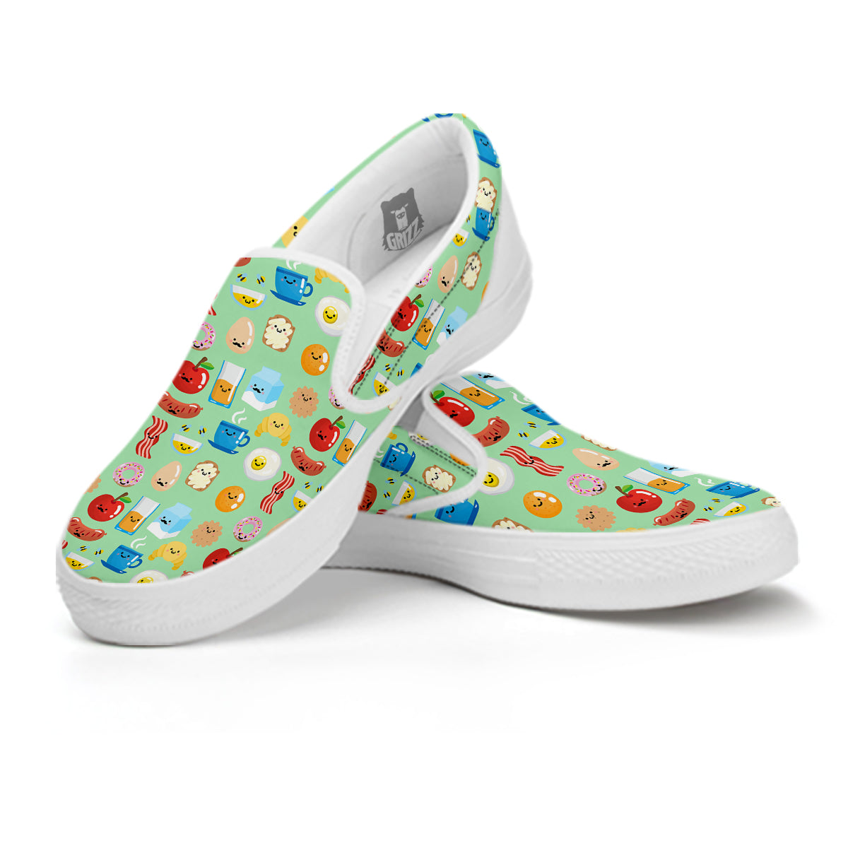 Breakfast Cartoon Print Pattern White Slip On Shoes-grizzshop